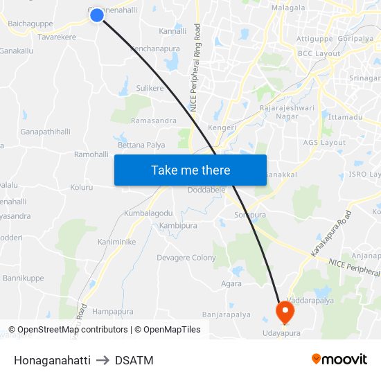 Honaganahatti to DSATM map