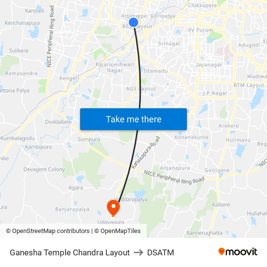 Ganesha Temple Chandra Layout to DSATM map