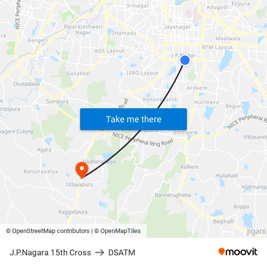 J.P.Nagara 15th Cross to DSATM map