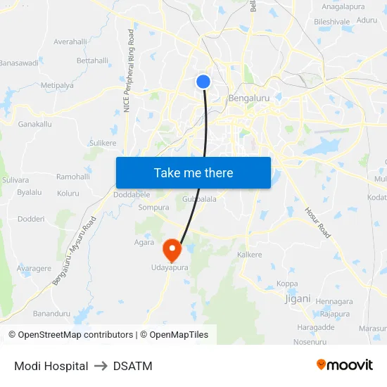 Modi Hospital to DSATM map