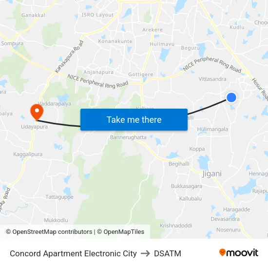 Concord Apartment Electronic City to DSATM map