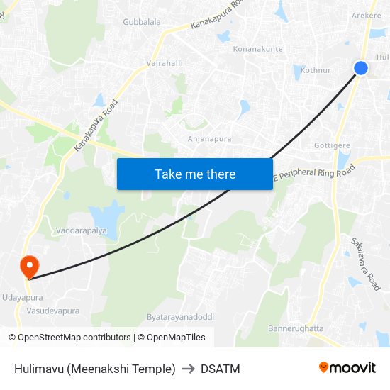 Hulimavu (Meenakshi Temple) to DSATM map