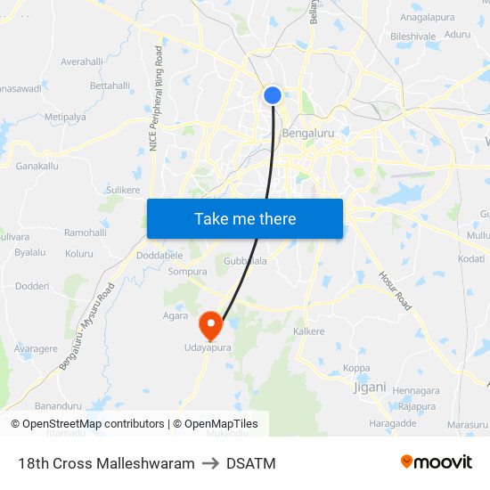 18th Cross Malleshwaram to DSATM map