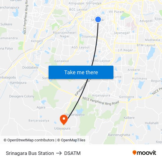 Srinagara Bus Station to DSATM map