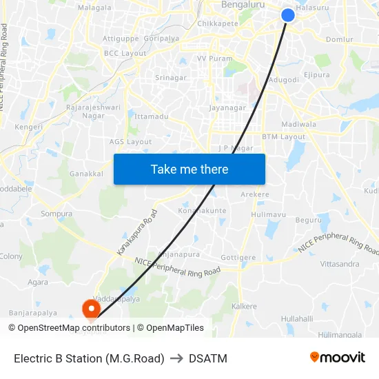Electric B Station (M.G.Road) to DSATM map