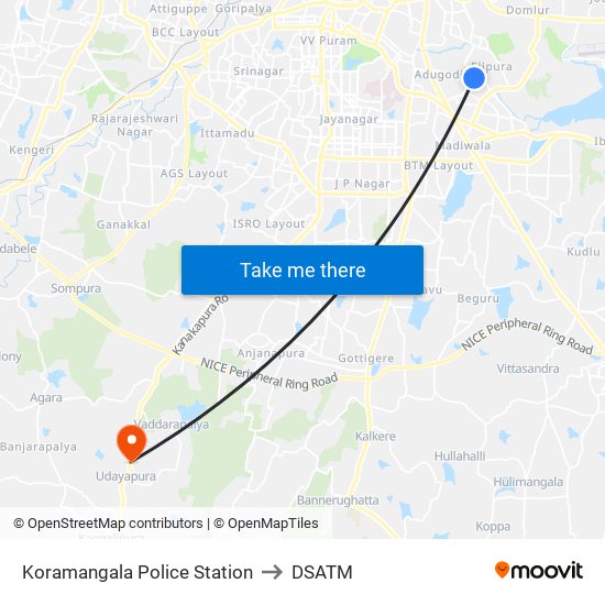 Koramangala Police Station to DSATM map