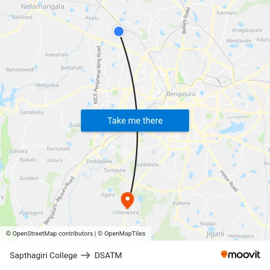Sapthagiri College to DSATM map