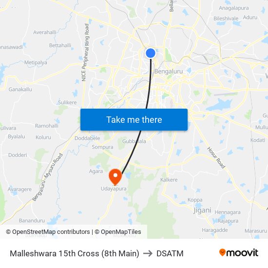 Malleshwara 15th Cross (8th Main) to DSATM map
