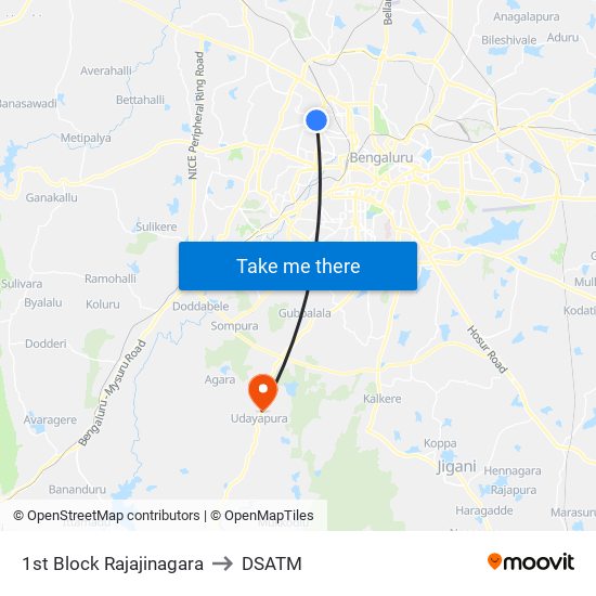 1st Block Rajajinagara to DSATM map