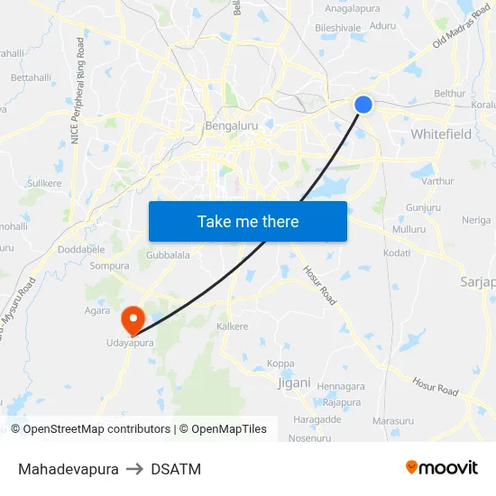 Mahadevapura to DSATM map