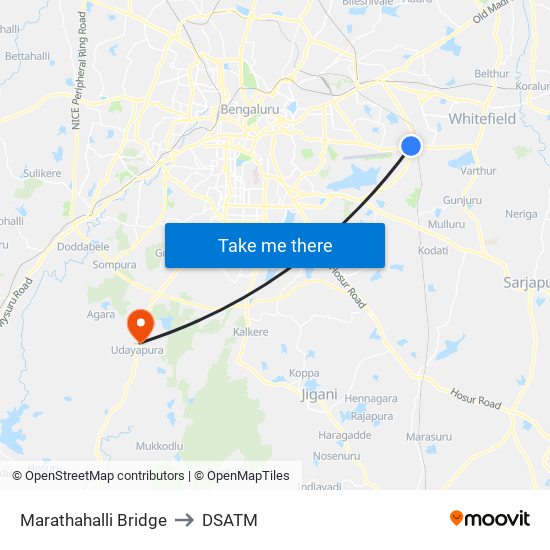 Marathahalli Bridge to DSATM map