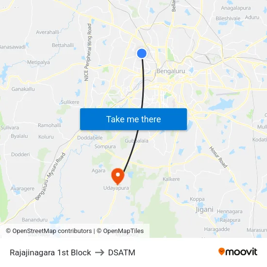 Rajajinagara 1st Block to DSATM map
