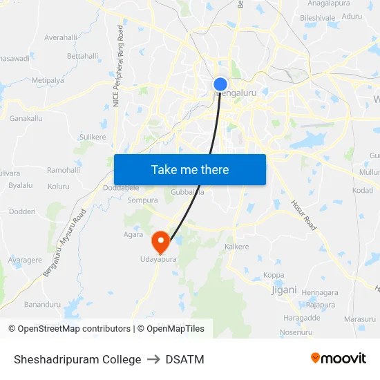 Sheshadripuram College to DSATM map
