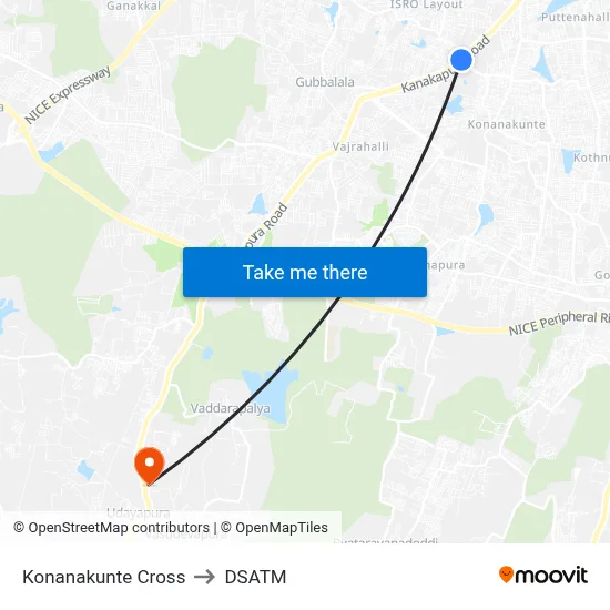 Konanakunte Cross to DSATM map