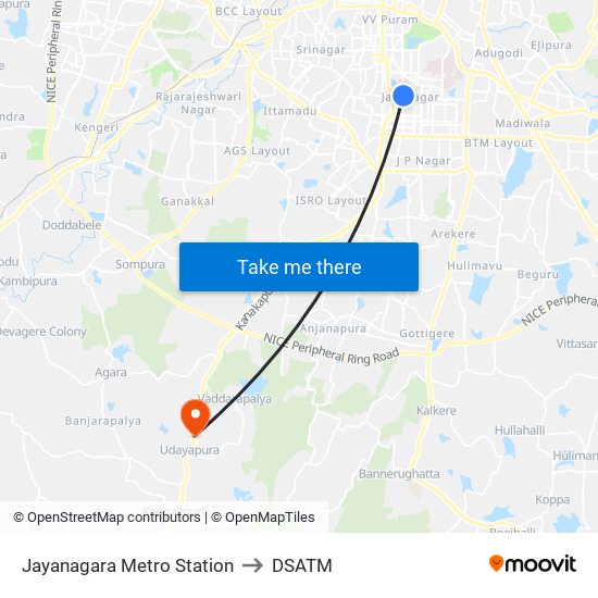 Jayanagara Metro Station to DSATM map