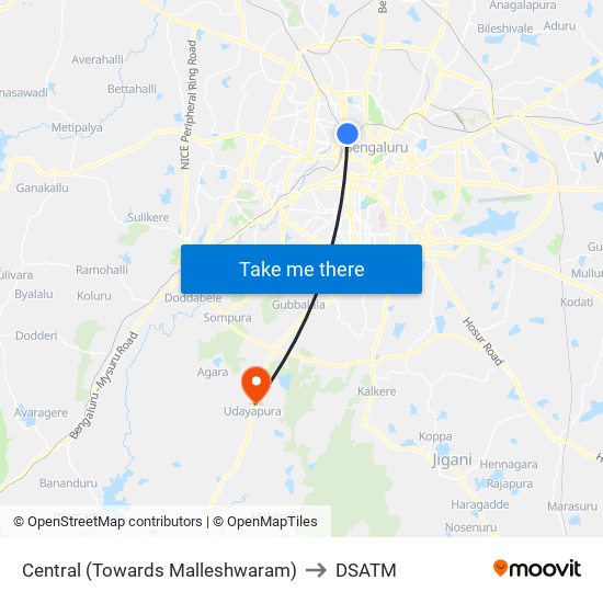 Central (Towards Malleshwaram) to DSATM map