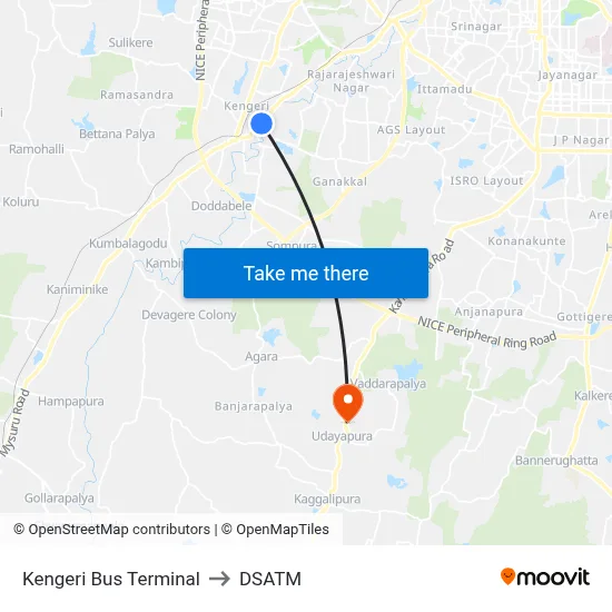 Kengeri Bus Terminal to DSATM map