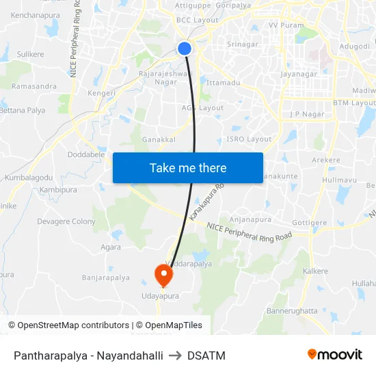 Pantharapalya - Nayandahalli to DSATM map