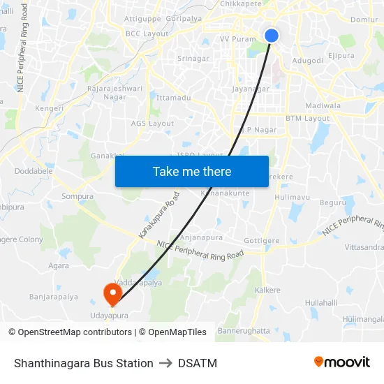 Shanthinagara Bus Station to DSATM map