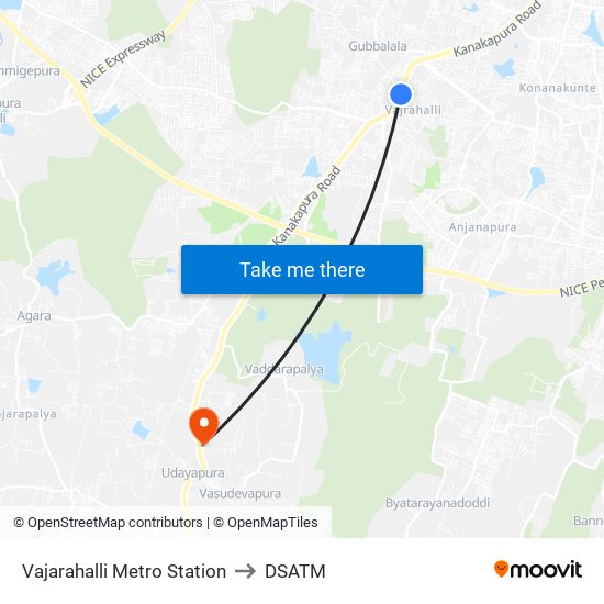 Vajarahalli Metro Station to DSATM map