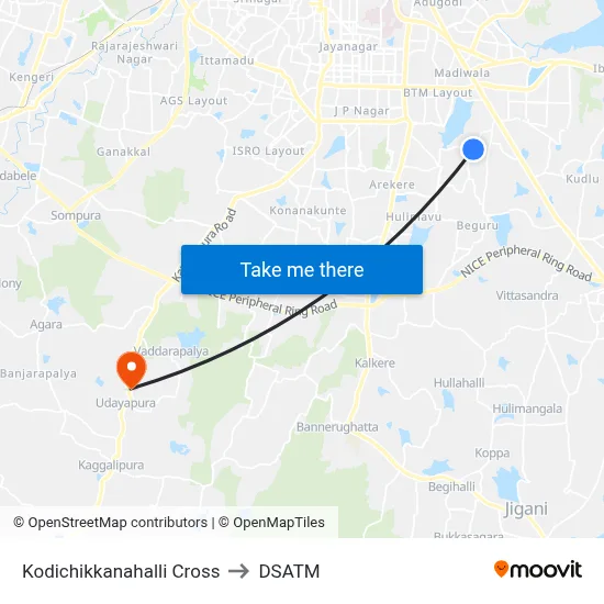 Kodichikkanahalli Cross to DSATM map