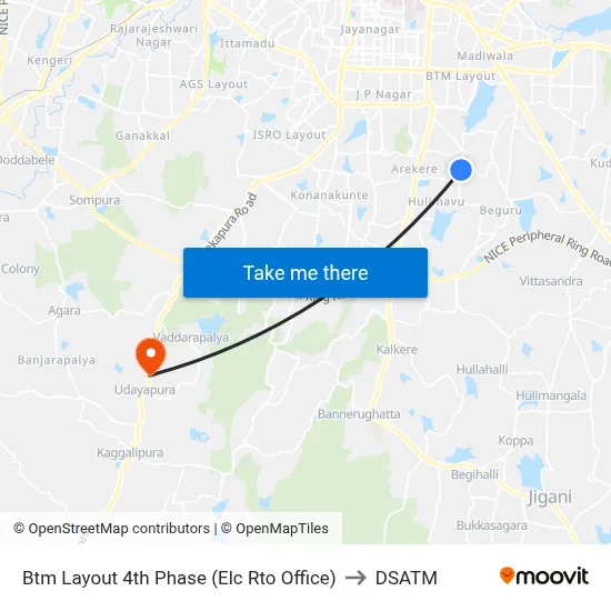 Btm Layout 4th Phase (Elc Rto Office) to DSATM map