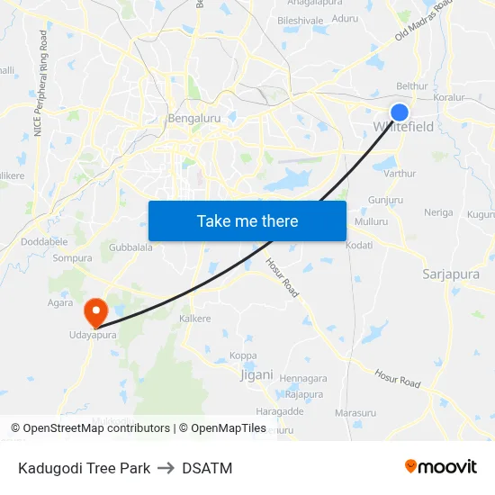 Kadugodi Tree Park to DSATM map