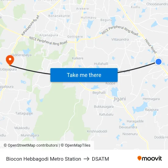 Biocon Hebbagodi Metro Station to DSATM map