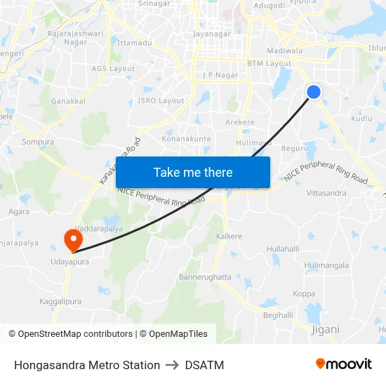 Hongasandra Metro Station to DSATM map