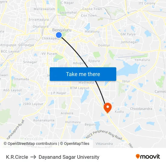 K.R.Circle to Dayanand Sagar University map