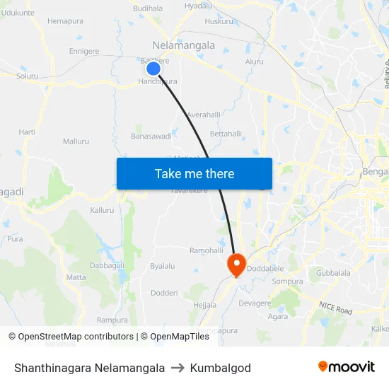 Shanthinagara Nelamangala to Kumbalgod map