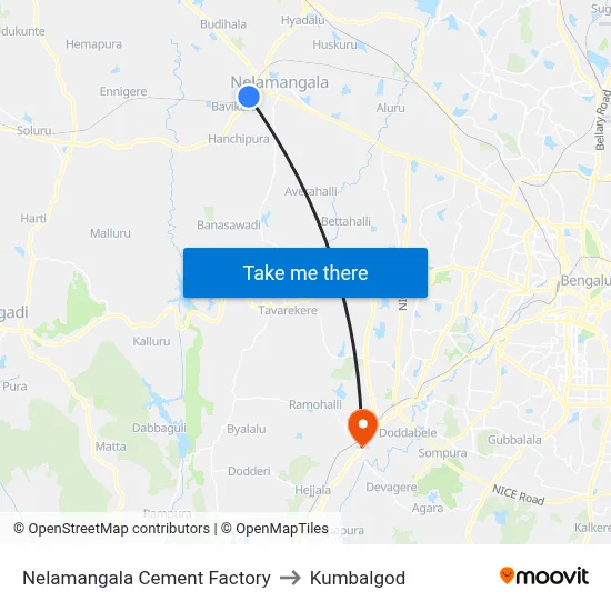 Nelamangala Cement Factory to Kumbalgod map