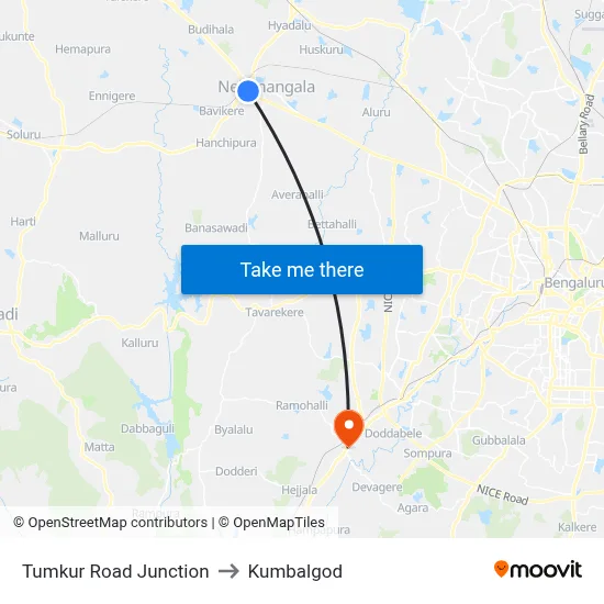Tumkur Road Junction to Kumbalgod map