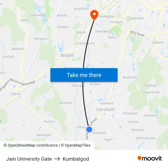 Jain University Gate to Kumbalgod map