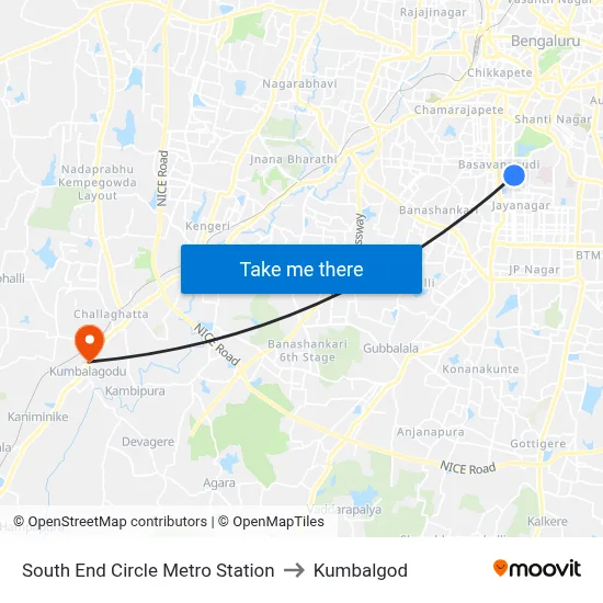South End Circle Metro Station to Kumbalgod map