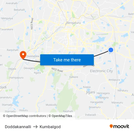 Doddakannalli to Kumbalgod map