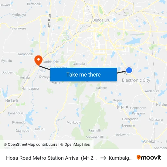 Hosa Road Metro Station Arrival (Mf-22e) to Kumbalgod map