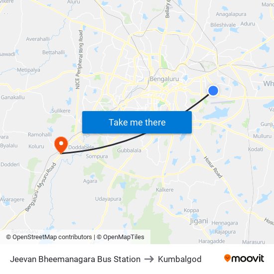 Jeevan Bheemanagara Bus Station to Kumbalgod map