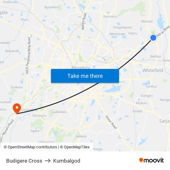 Budigere Cross to Kumbalgod map
