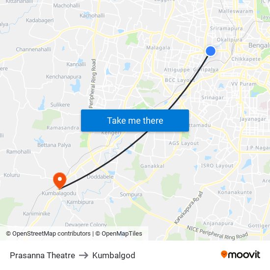 Prasanna Theatre to Kumbalgod map
