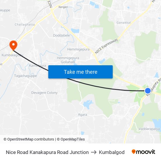 Nice Road Kanakapura Road Junction to Kumbalgod map