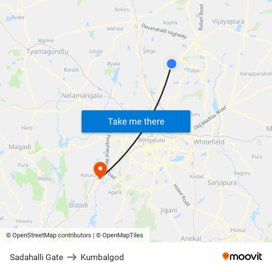 Sadahalli Gate to Kumbalgod map