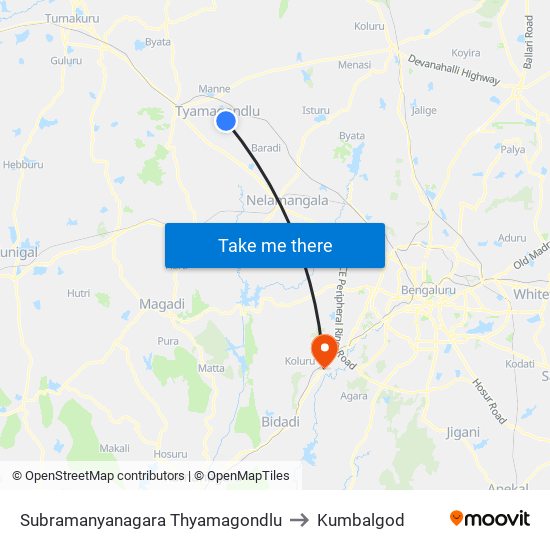 Subramanyanagara Thyamagondlu to Kumbalgod map