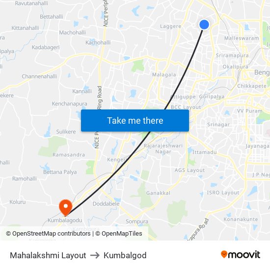 Mahalakshmi Layout to Kumbalgod map