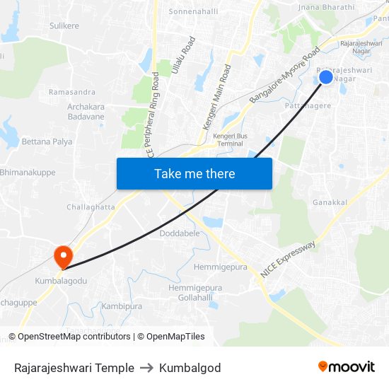 Rajarajeshwari Temple to Kumbalgod map