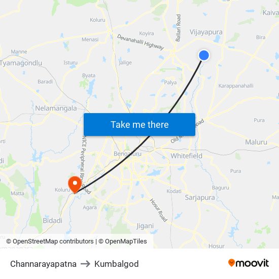Channarayapatna to Kumbalgod map