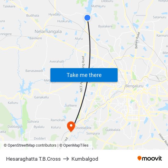 Hesaraghatta T.B.Cross to Kumbalgod map