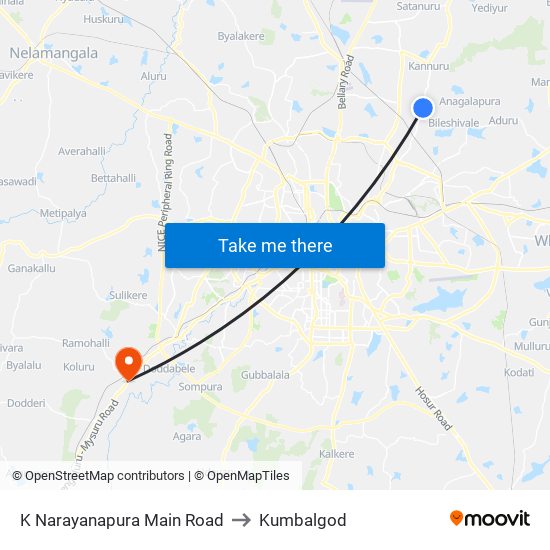 K Narayanapura Main Road to Kumbalgod map
