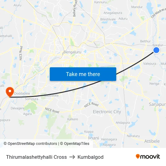 Thirumalashettyhalli Cross to Kumbalgod map