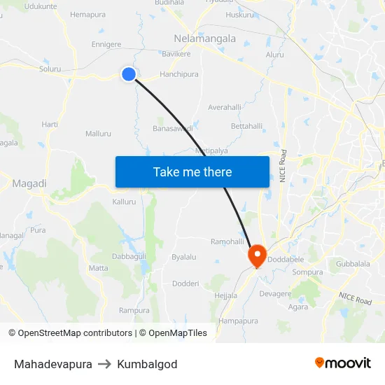 Mahadevapura to Kumbalgod map